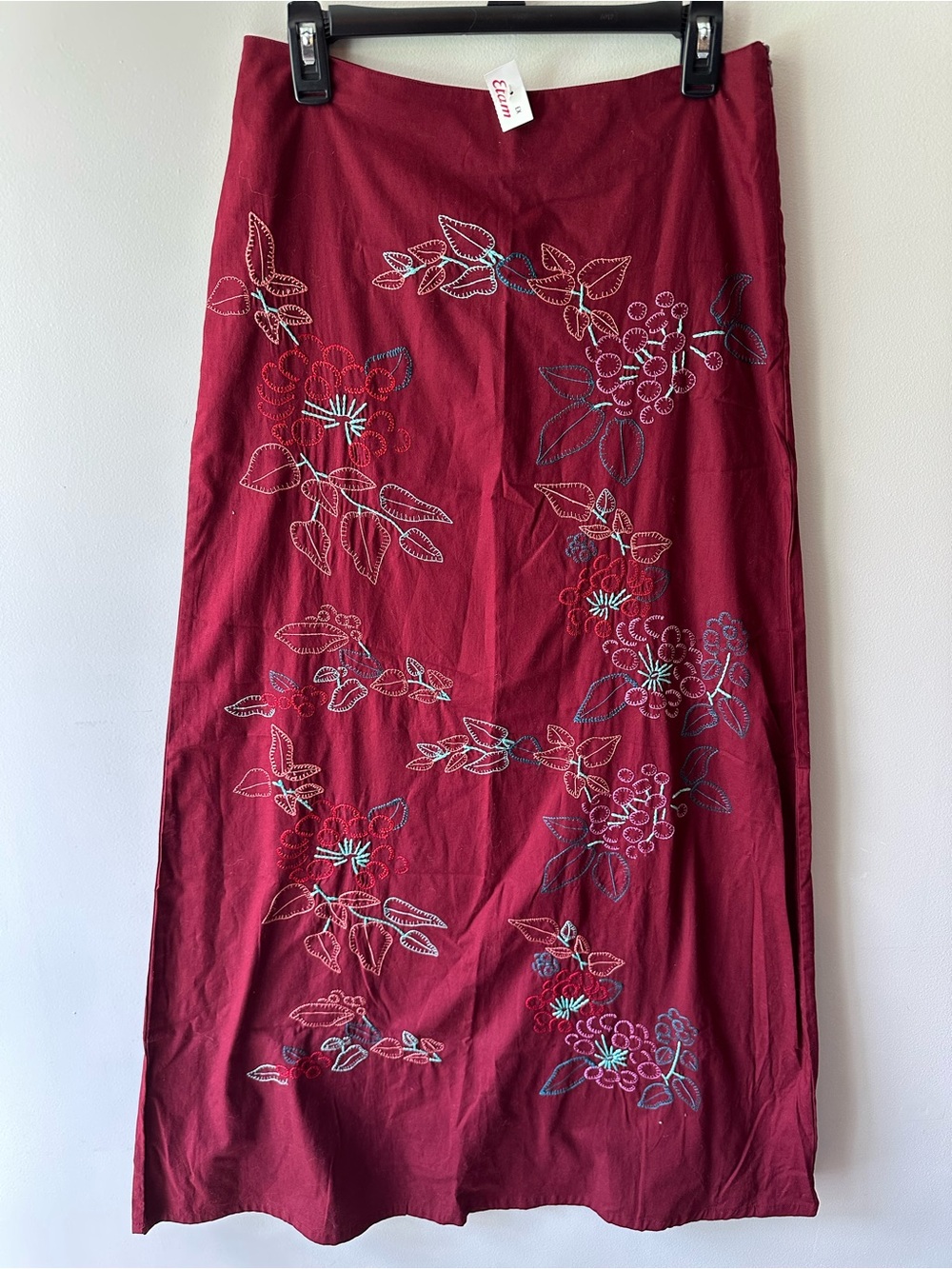 Etam Burgundy Embroidered Maxi Skirt – New With Tags